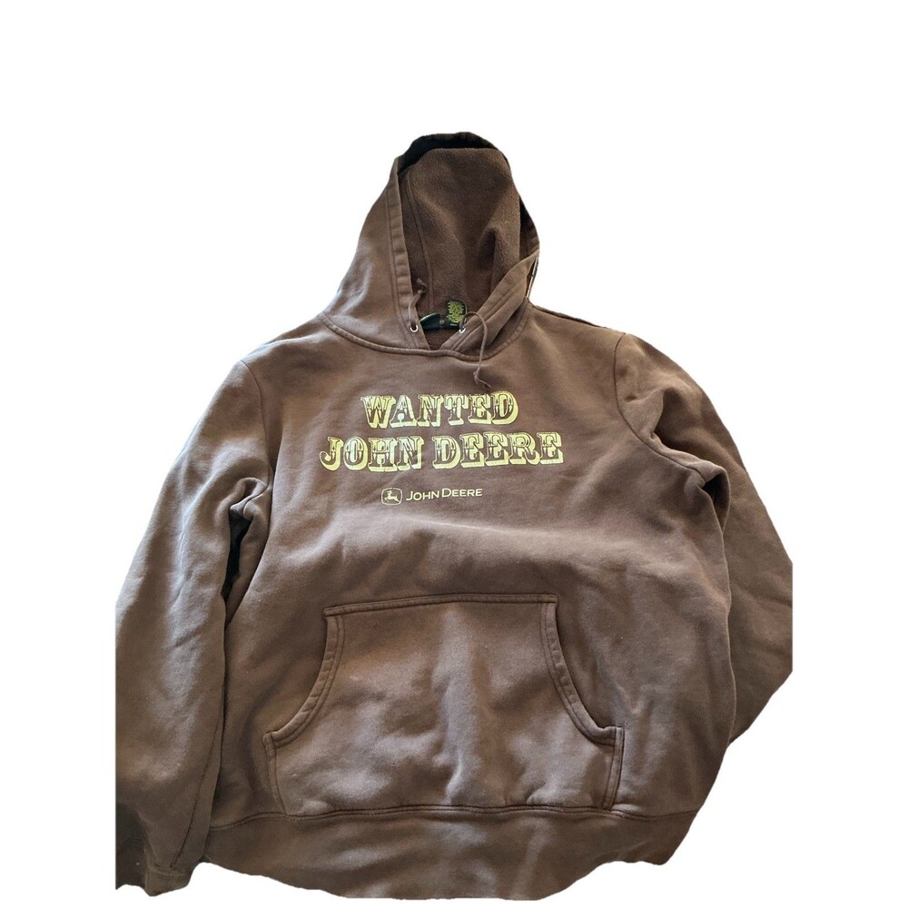 John Deere WANTED Hoodie Brown Youth L (12/14) Pullover Sweatshirt Worn